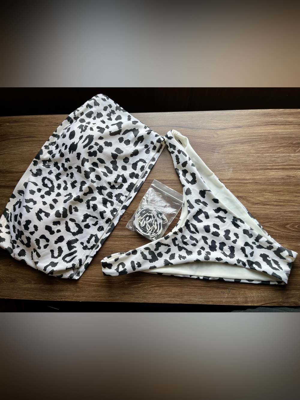 aerie White and Black Leopard Print High Cut Cheeky Bikini Set